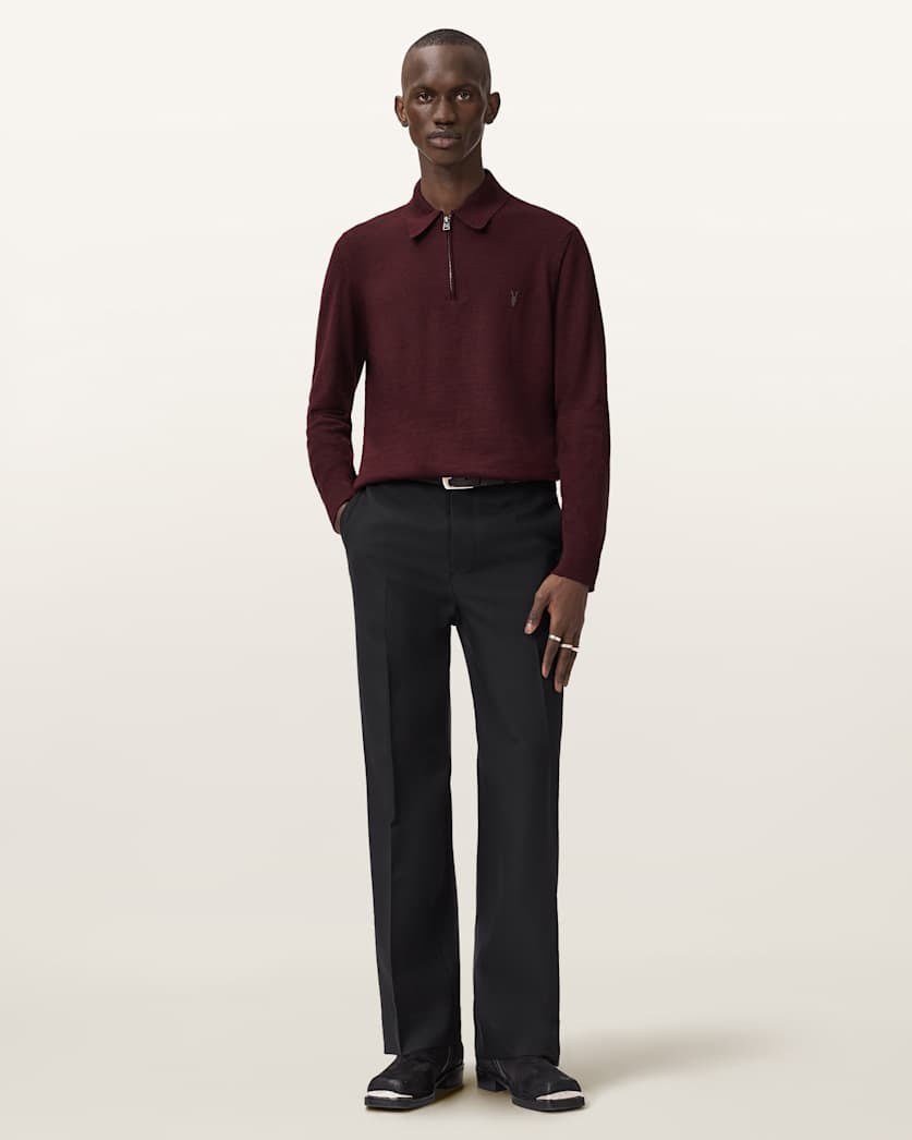 AllSaints Albany Merino Ramskull Polo Bronzed Red