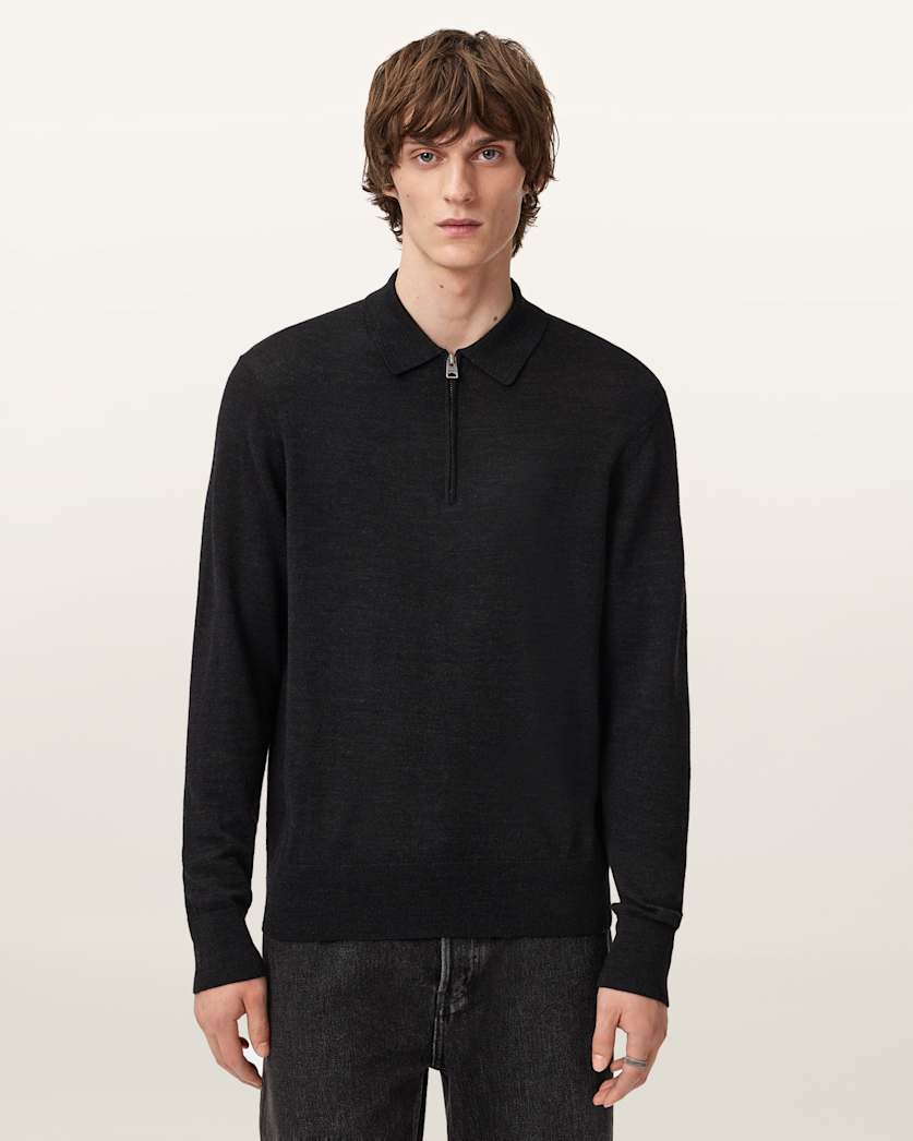 AllSaints Albany Merino Ramskull Polo Bronzed Red