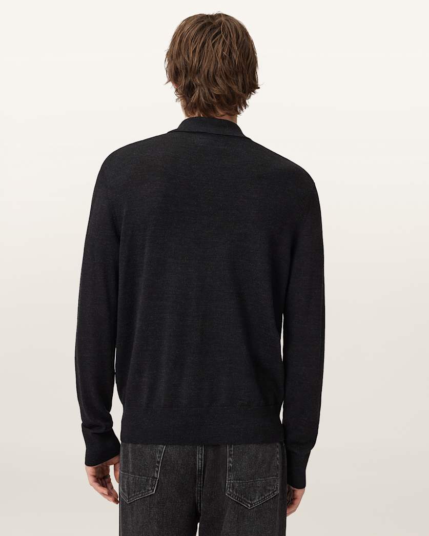 AllSaints Albany Merino Ramskull Polo Bronzed Red
