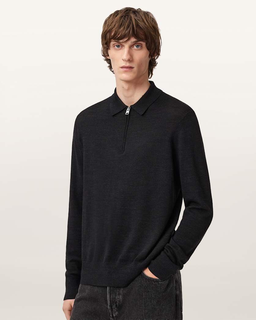 AllSaints Albany Merino Ramskull Polo Bronzed Red