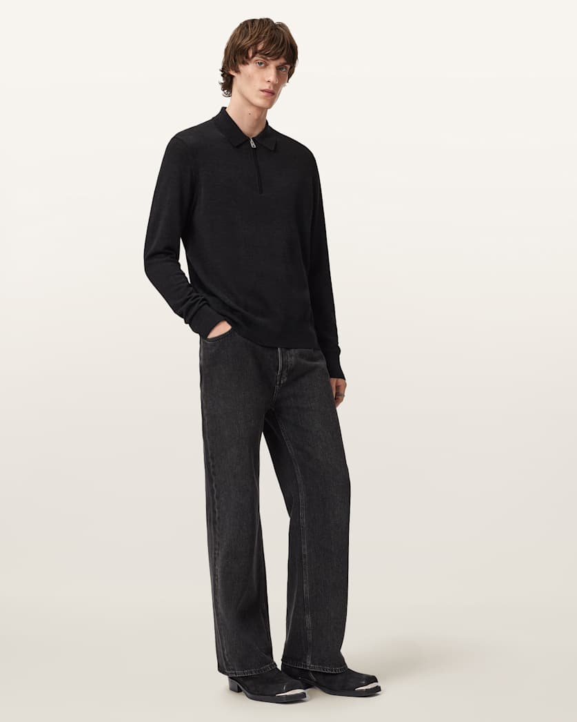 AllSaints Albany Merino Ramskull Polo Bronzed Red