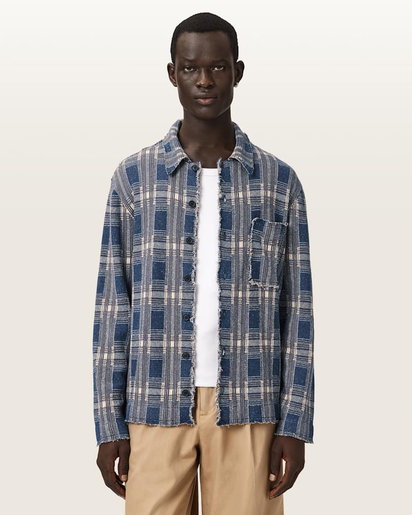 AllSaints Solmar Knitted Check Cardigan Moonstone Blue