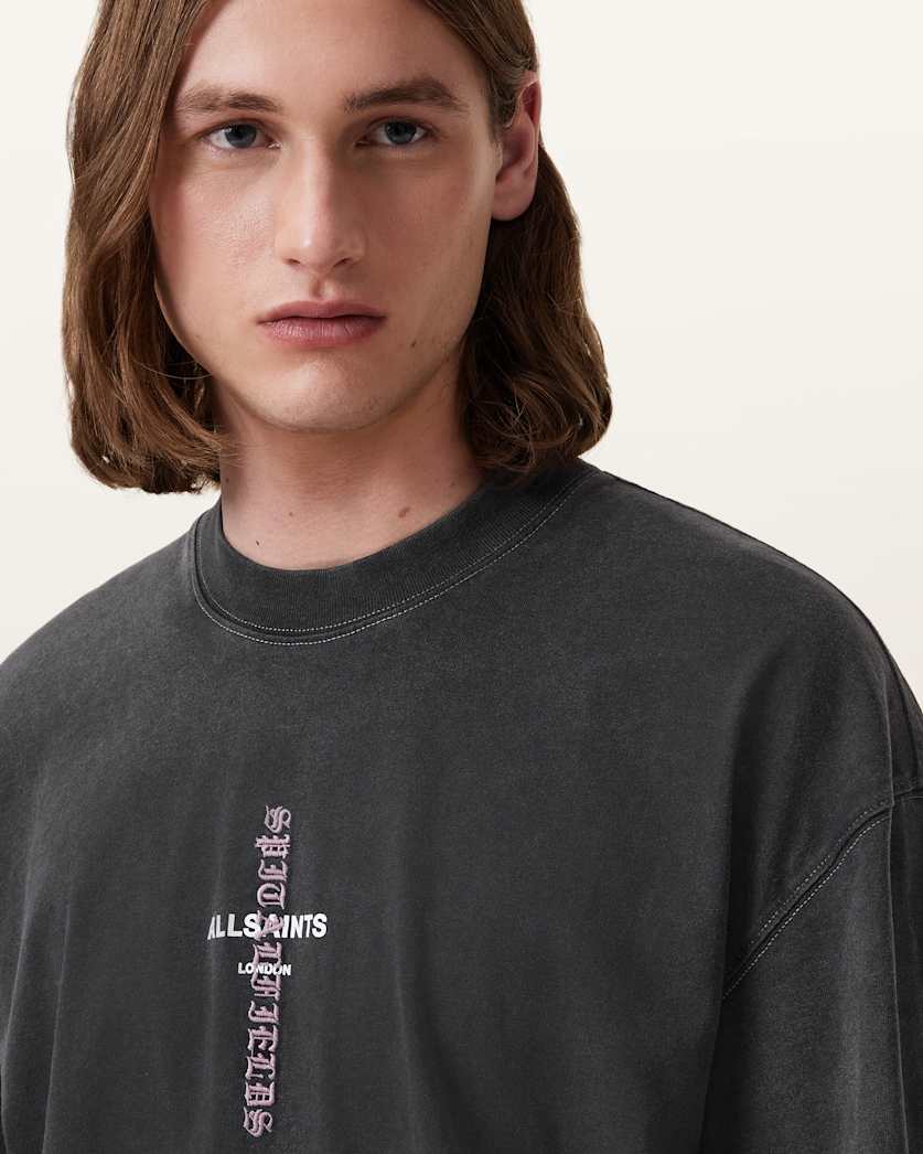 AllSaints Knox Short Sleeve Faded T Shirt Washed Black