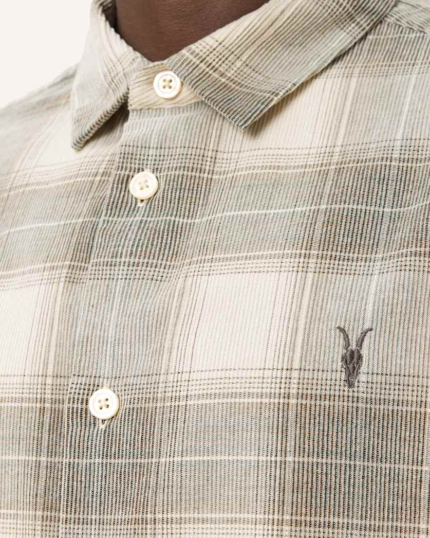AllSaints Yuki Ramskull Check Shirt Sandshell Taupe