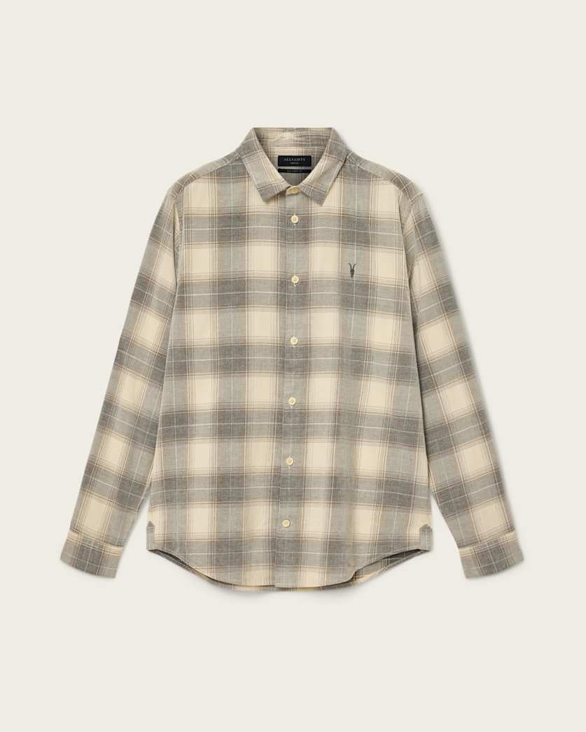 AllSaints Yuki Ramskull Check Shirt Sandshell Taupe
