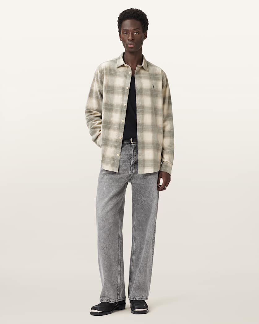 AllSaints Yuki Ramskull Check Shirt Sandshell Taupe