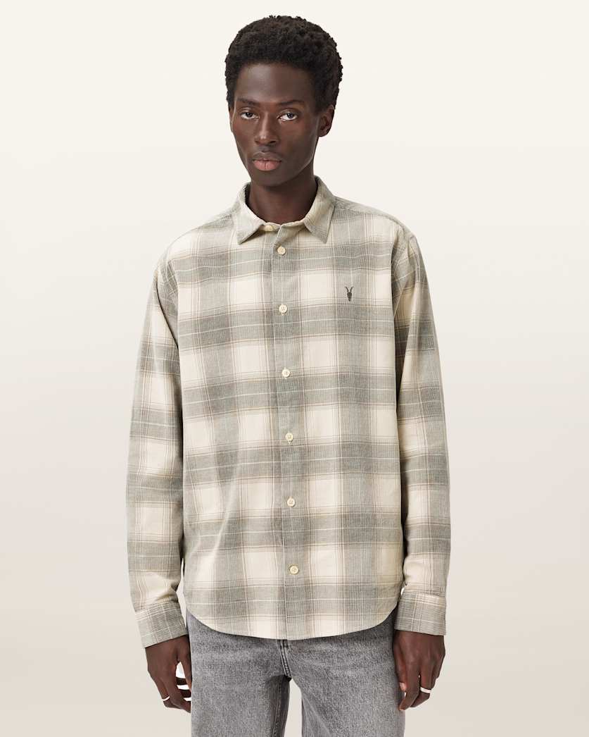 AllSaints Yuki Ramskull Check Shirt Sandshell Taupe