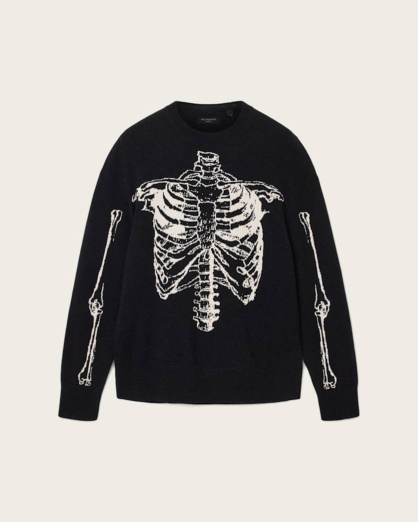 AllSaints Skelli Crew Neck Wool Sweater Black