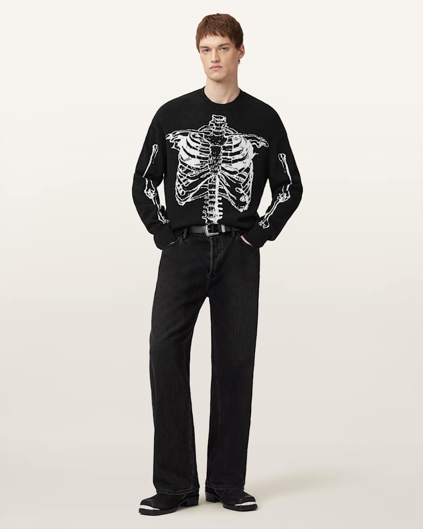 AllSaints Skelli Crew Neck Wool Sweater Black