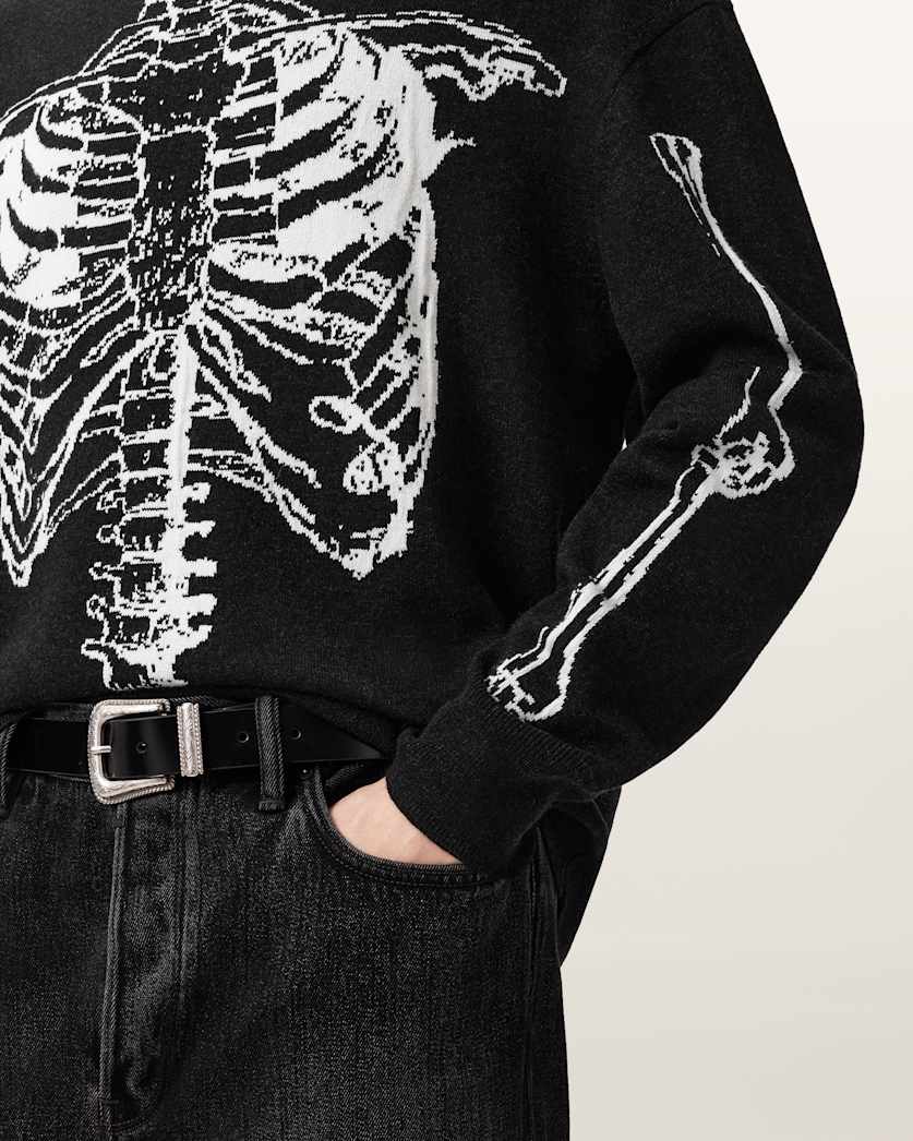 AllSaints Skelli Crew Neck Wool Sweater Black