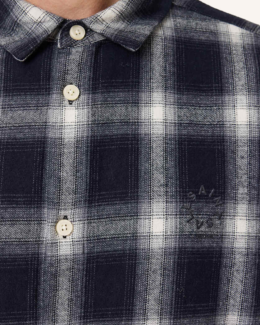AllSaints Haven Check Long Sleeve Shirt Azzurra Blue