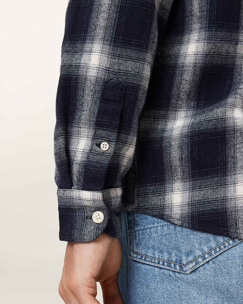 AllSaints Haven Check Long Sleeve Shirt Azzurra Blue