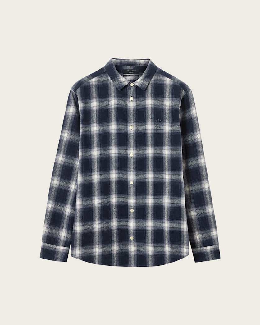 AllSaints Haven Check Long Sleeve Shirt Azzurra Blue