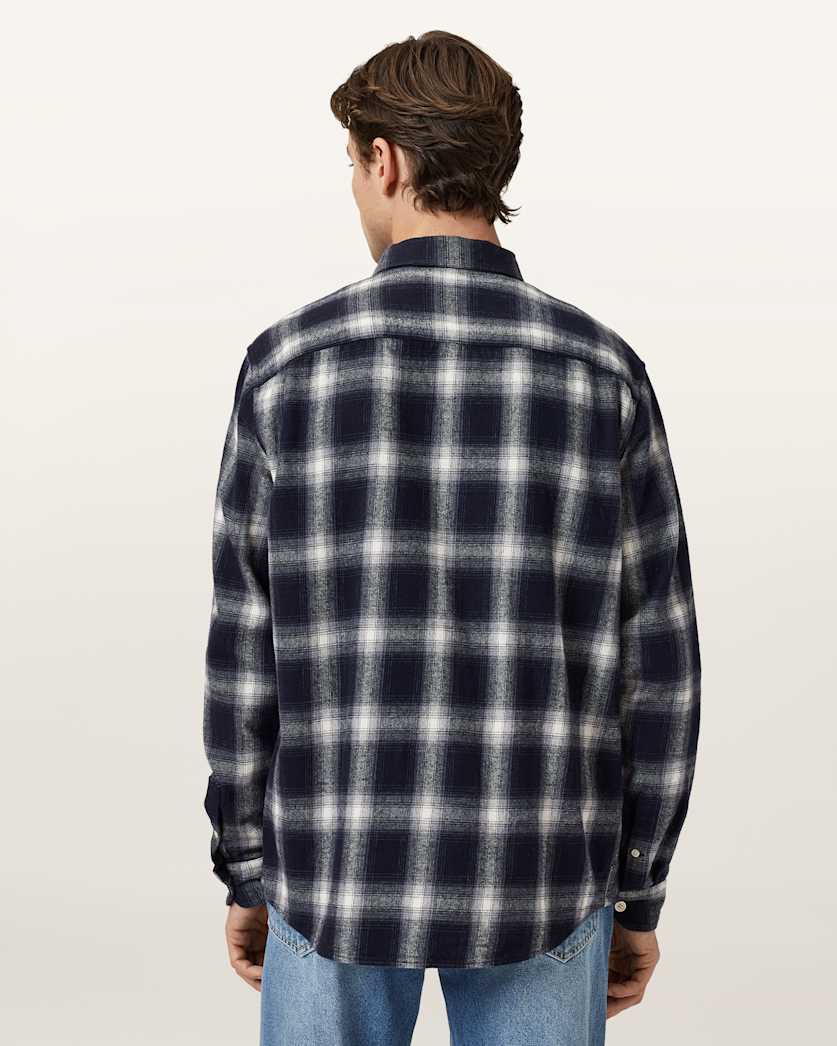 AllSaints Haven Check Long Sleeve Shirt Azzurra Blue