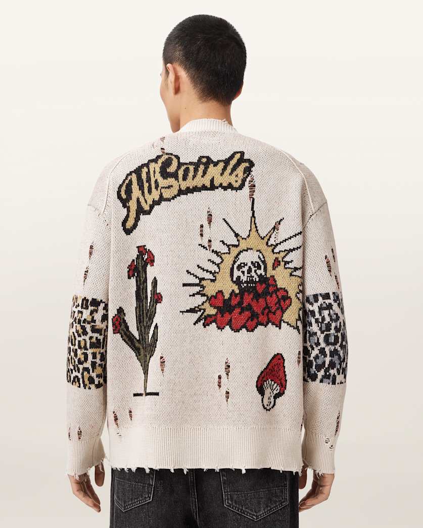 AllSaints Foxx Jacquard Oversized Cardigan Ecru White