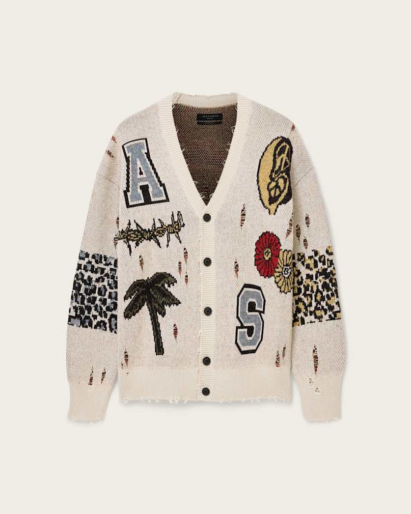 AllSaints Foxx Jacquard Oversized Cardigan Ecru White