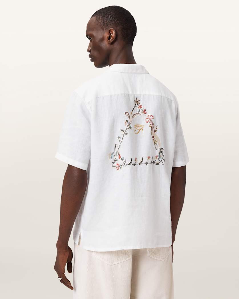 AllSaints Tri Embroidered Linen Shirt Ecru