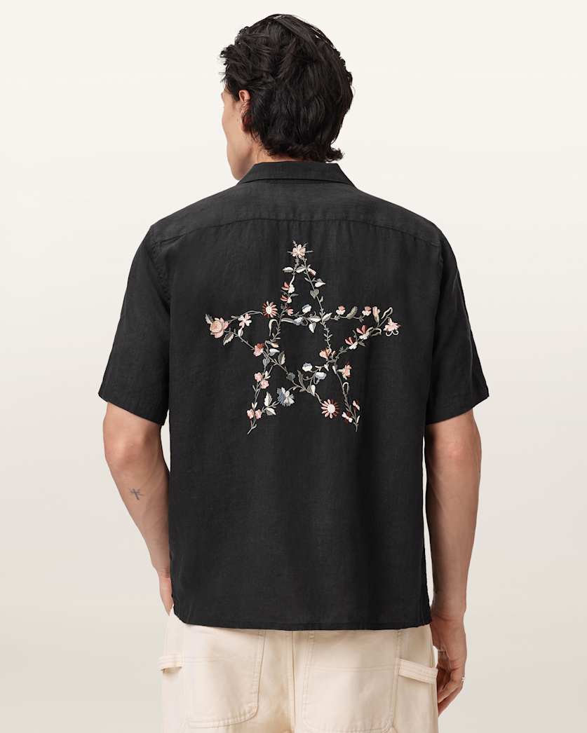 AllSaints Wilder Embroidered Linen Shirt Black