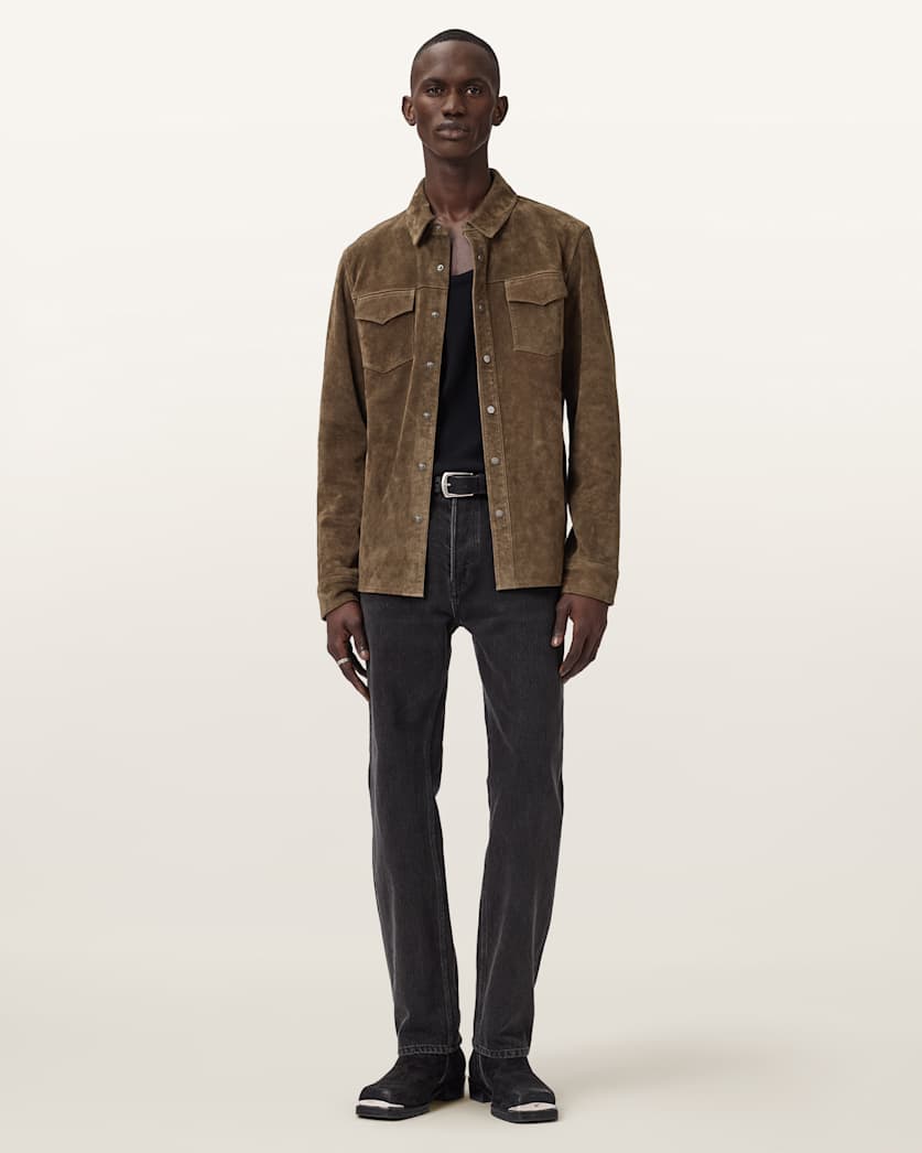 AllSaints Sully Suede Shirt Baker Brown
