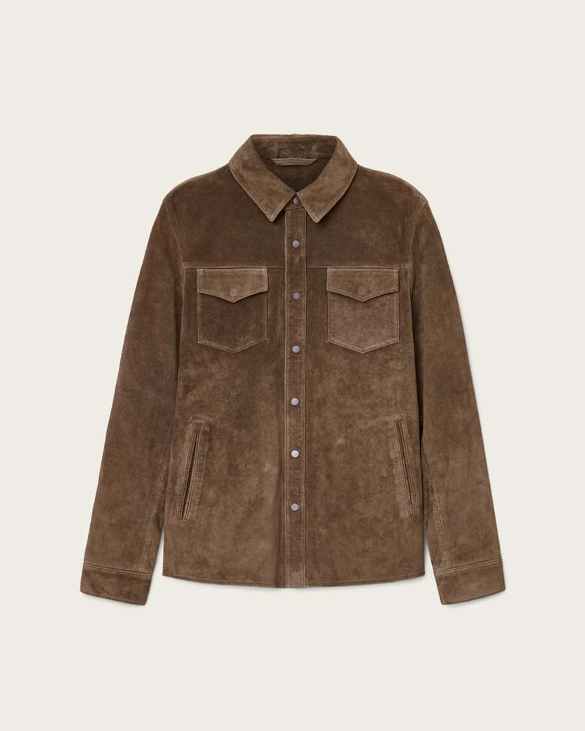 AllSaints Sully Suede Shirt Baker Brown