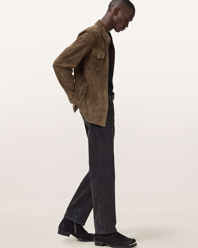 AllSaints Sully Suede Shirt Baker Brown