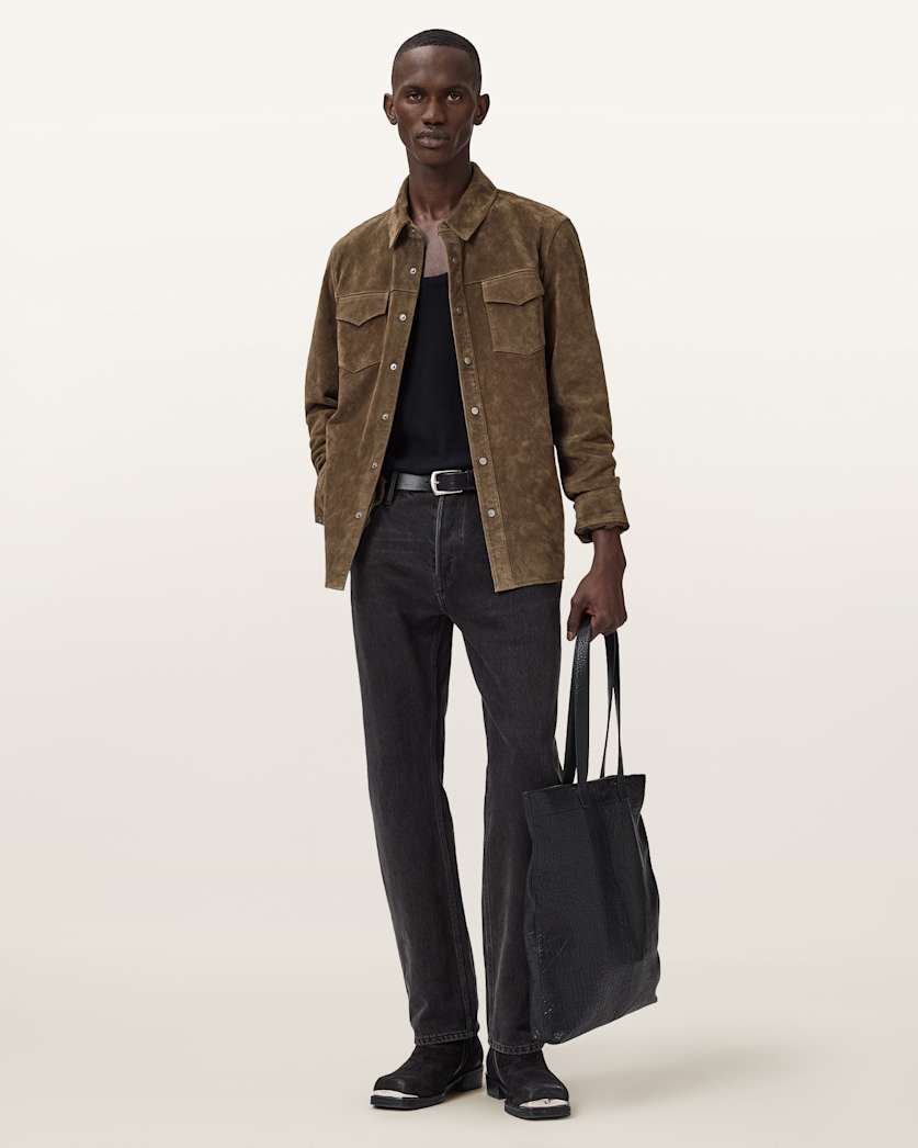 AllSaints Sully Suede Shirt Baker Brown