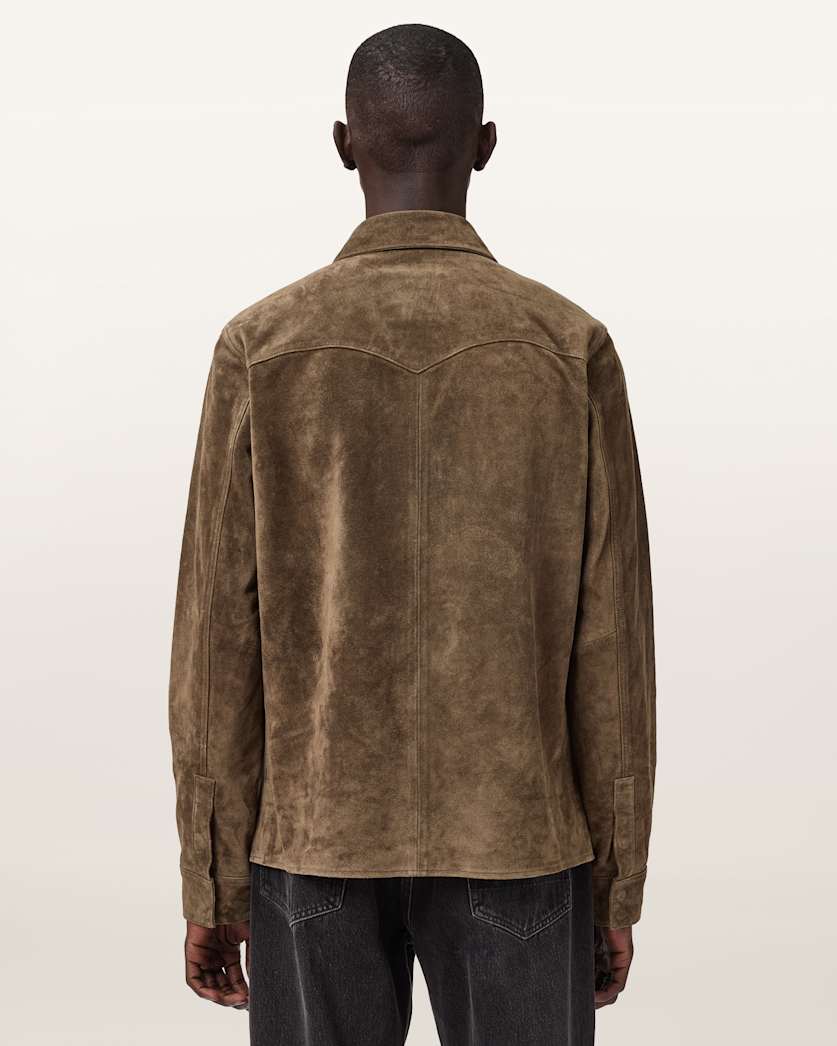 AllSaints Sully Suede Shirt Baker Brown