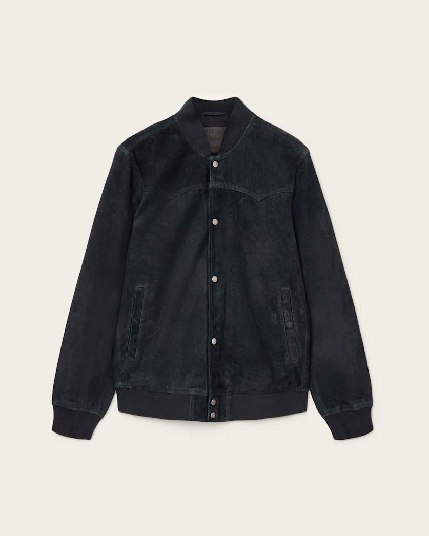 AllSaints Stafford Suede Bomber Jacket Phantom Blue
