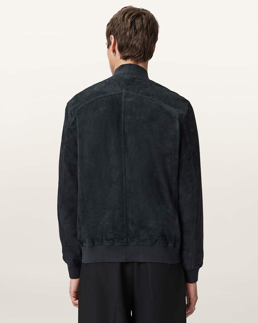 AllSaints Stafford Suede Bomber Jacket Phantom Blue