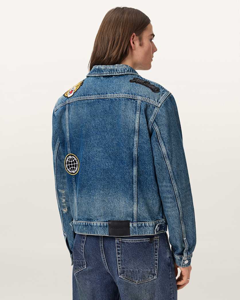AllSaints Exile Slim Fit Denim Patch Jacket Washed Indigo