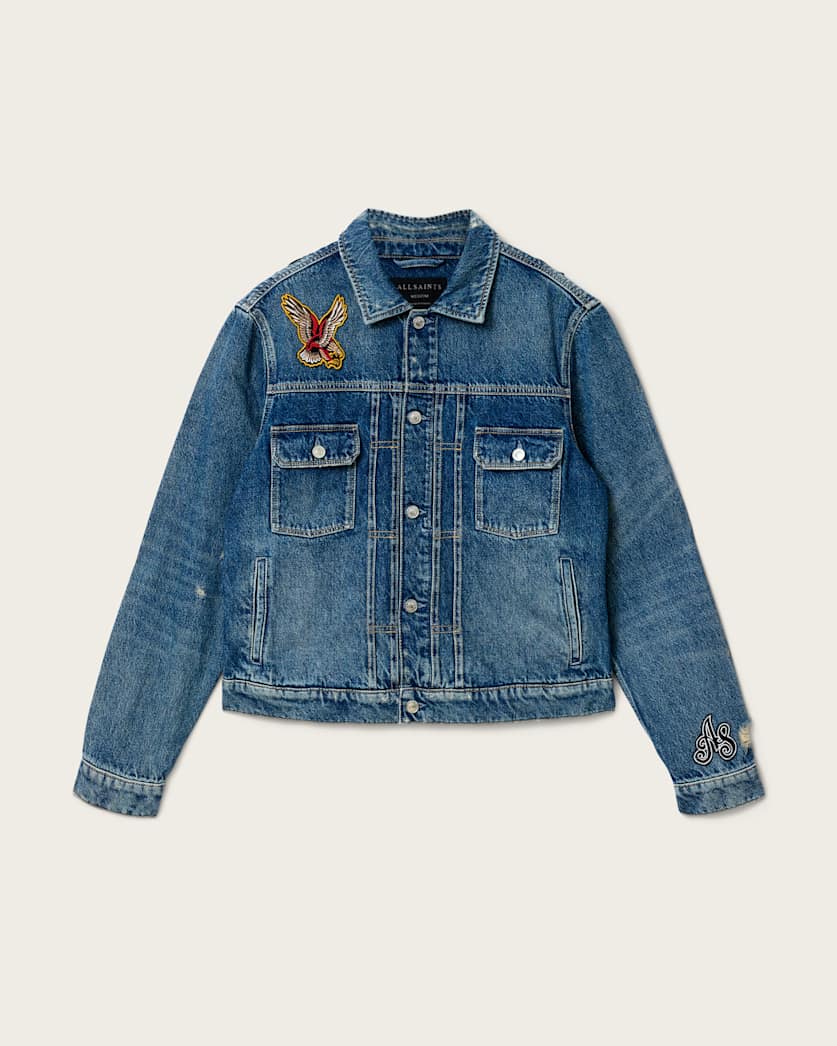 AllSaints Exile Slim Fit Denim Patch Jacket Washed Indigo