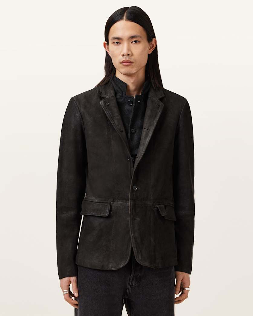 AllSaints Survey Double Layered Waxed Suede Blazer Black
