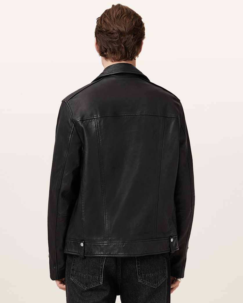 AllSaints Milo Asymmetric Zip Leather Biker Jacket Black