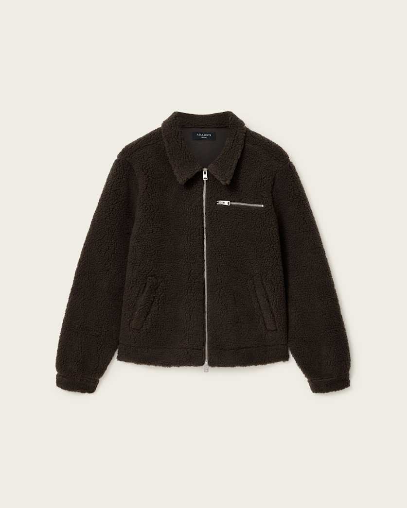 AllSaints Otis Sleeveless Sherpa Jacket Dark Khaki Green