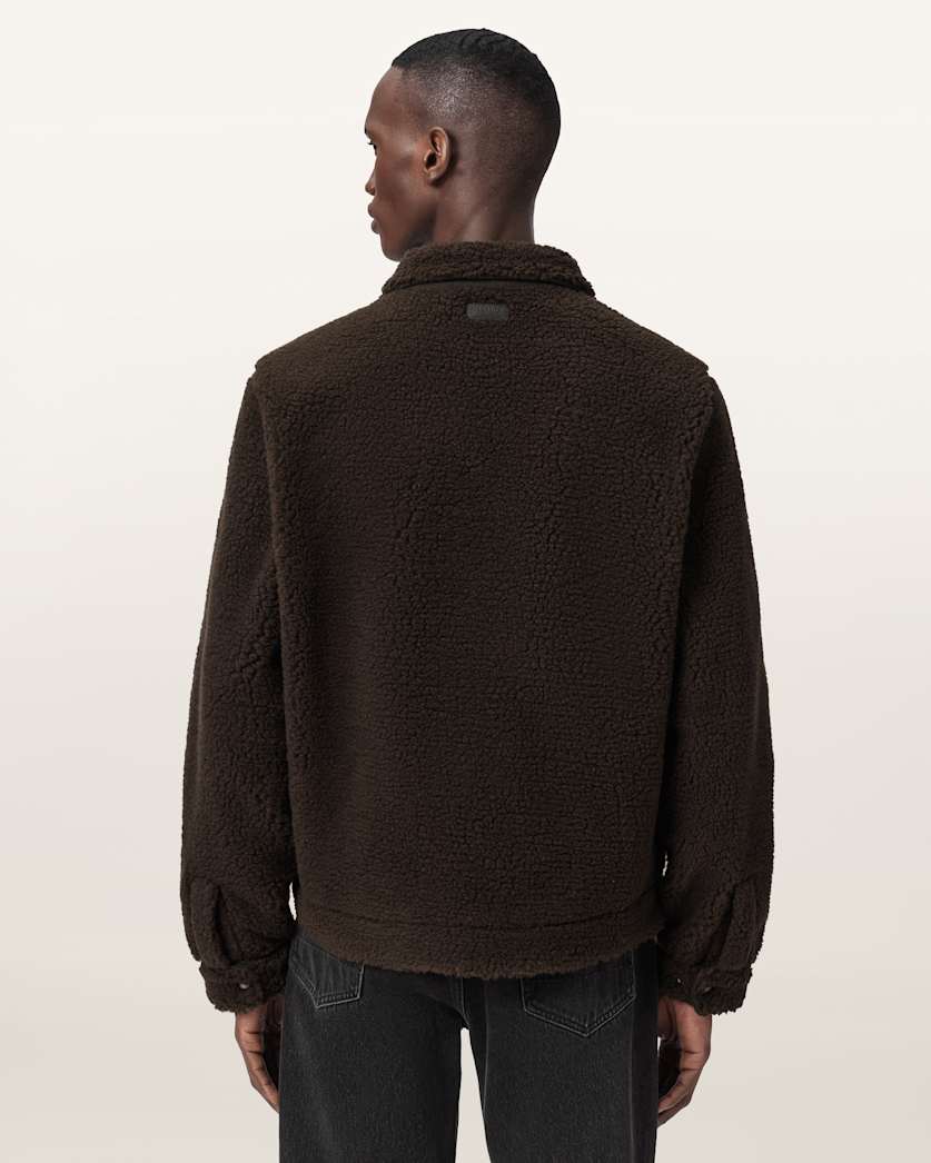AllSaints Otis Sleeveless Sherpa Jacket Dark Khaki Green