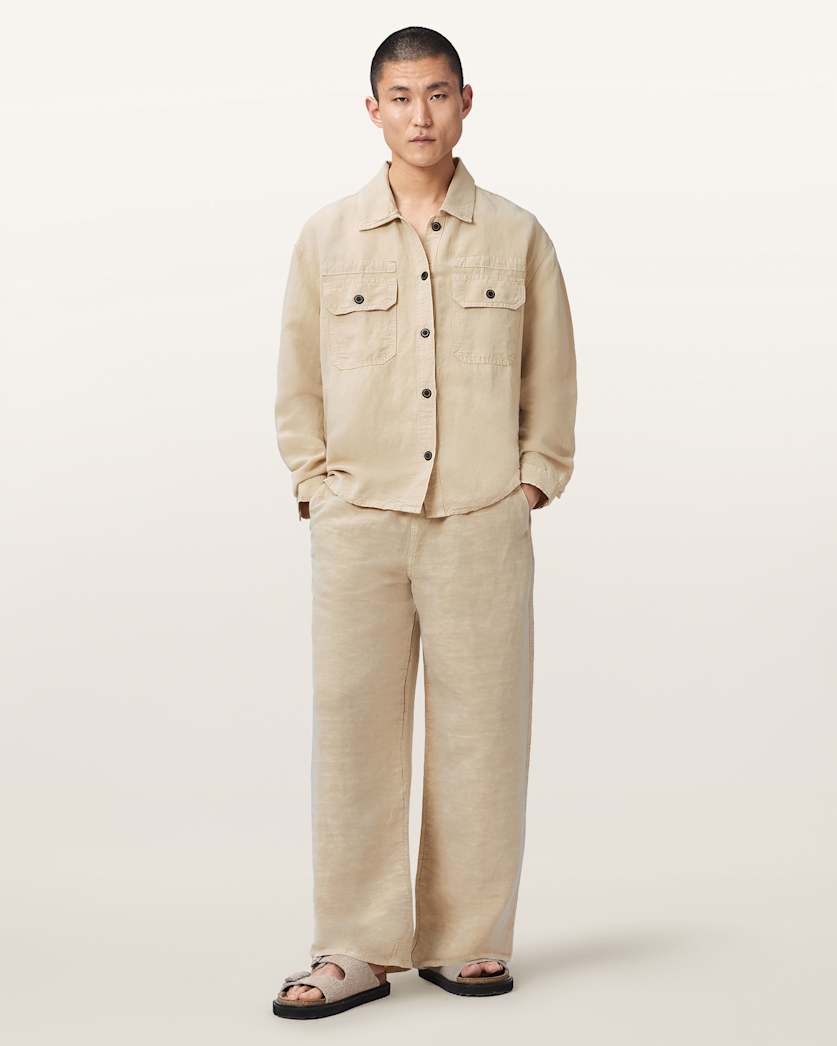 AllSaints Korten Linen Blend Relaxed Fit Shacket Black