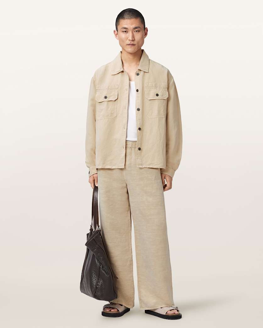 AllSaints Korten Linen Blend Relaxed Fit Shacket Black
