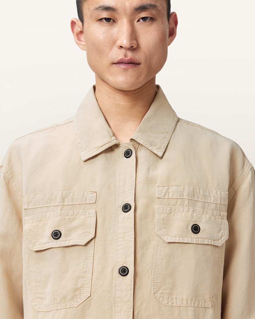 AllSaints Korten Linen Blend Relaxed Fit Shacket Black