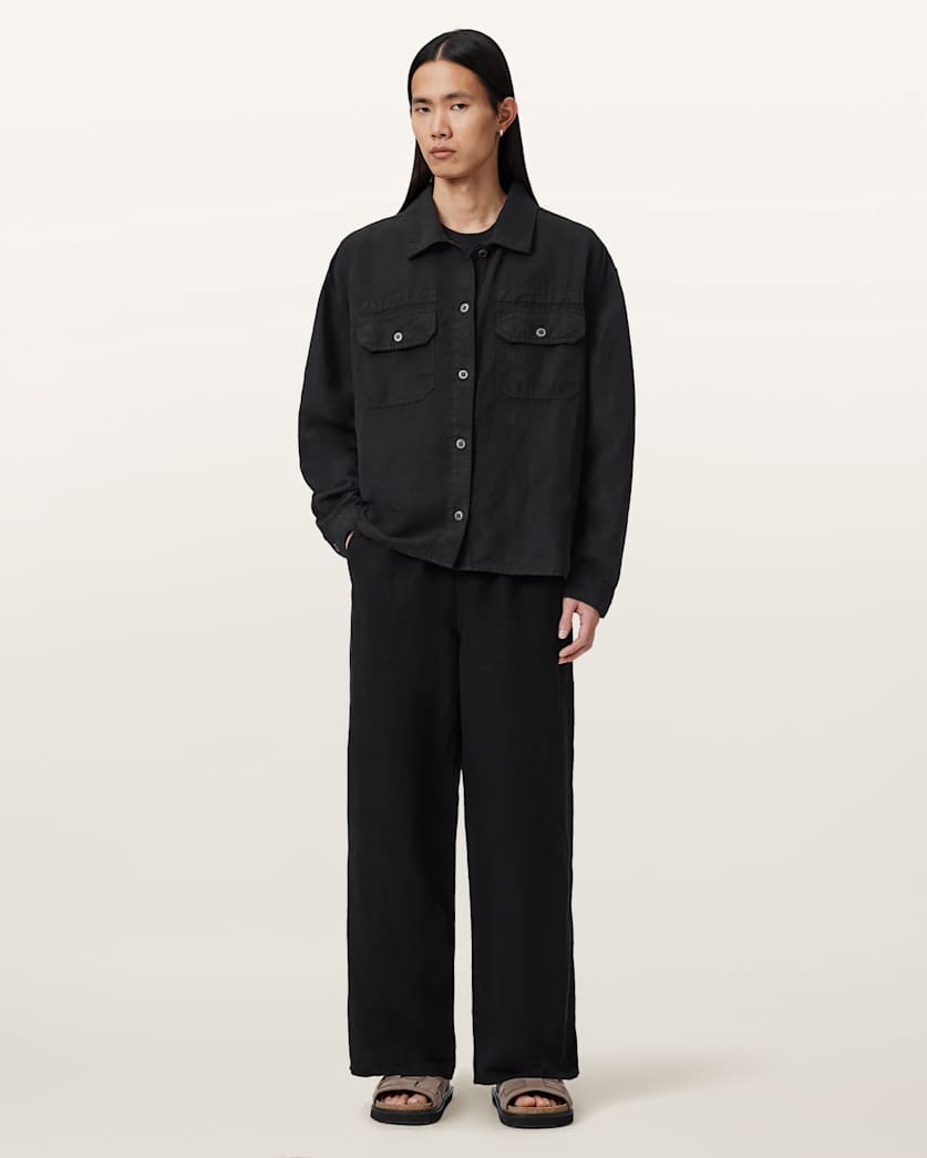 AllSaints Korten Linen Blend Relaxed Fit Shacket Black