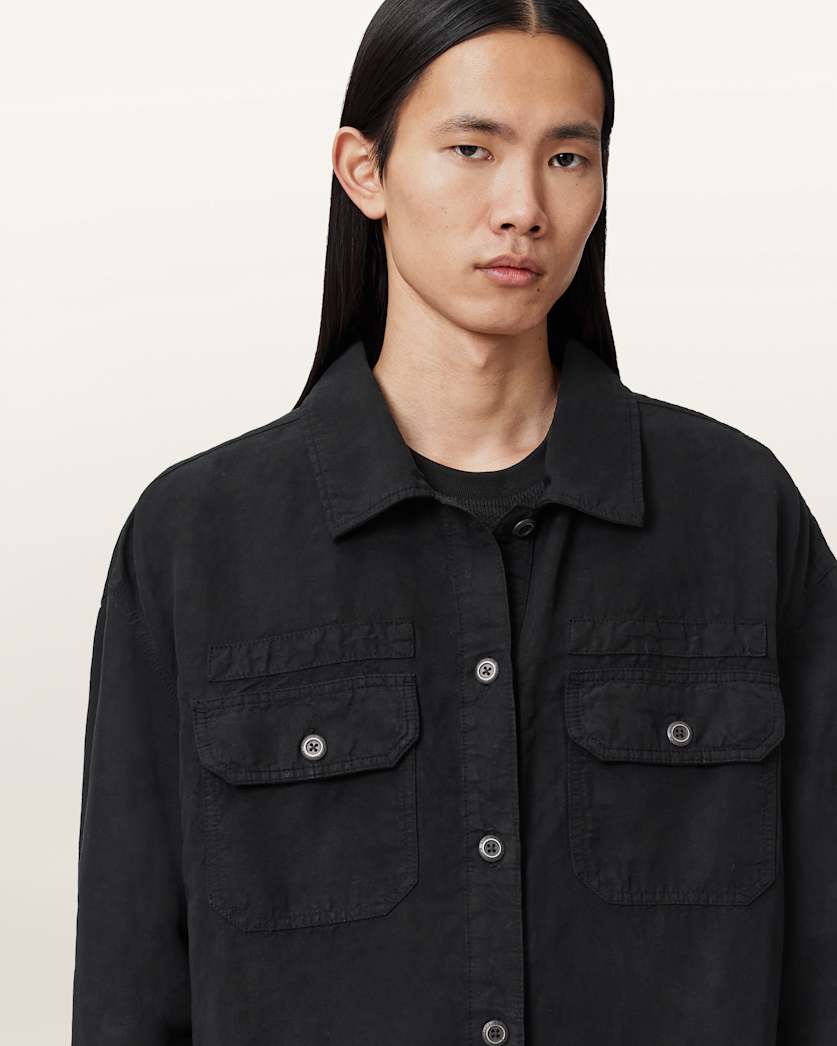 AllSaints Korten Linen Blend Relaxed Fit Shacket Black