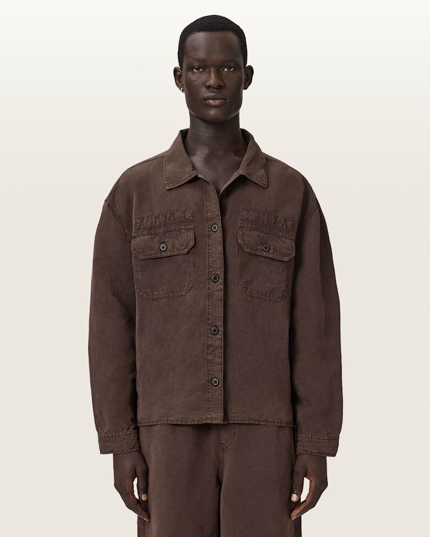 AllSaints Korten Linen Blend Relaxed Fit Shacket Black