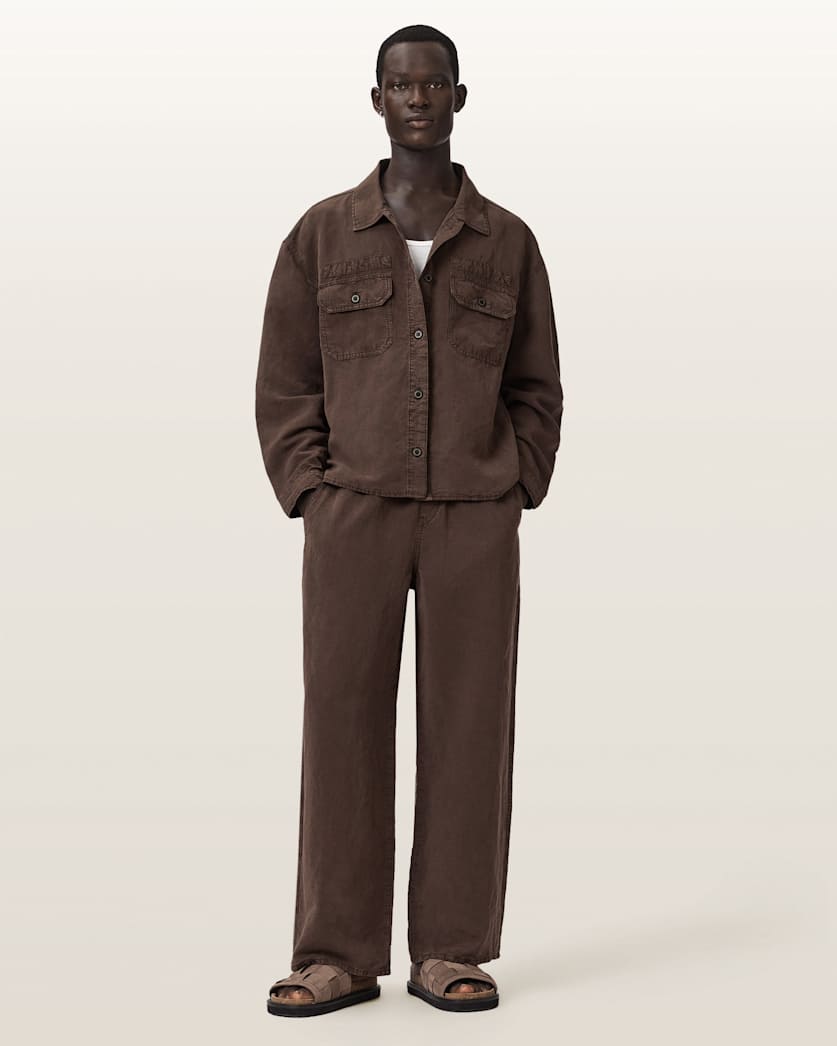 AllSaints Korten Linen Blend Relaxed Fit Shacket Black