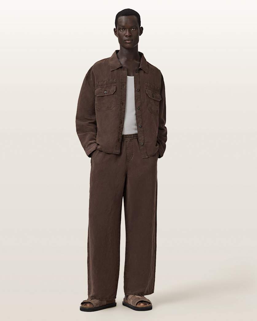AllSaints Korten Linen Blend Relaxed Fit Shacket Black