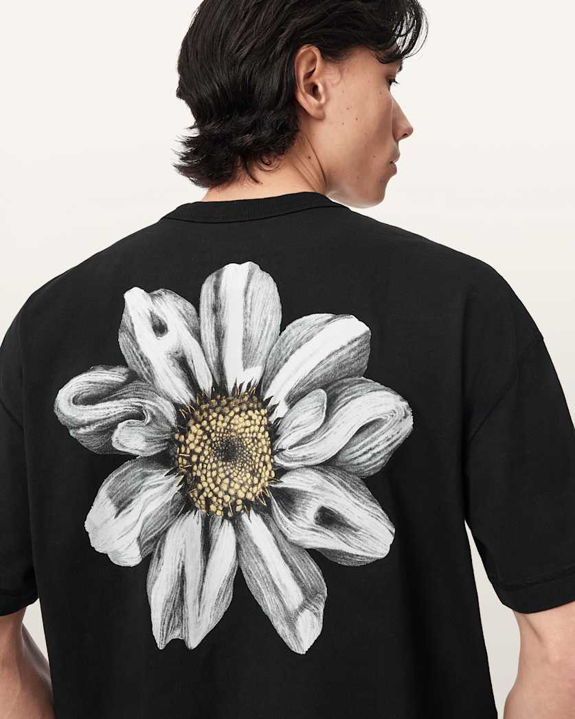 AllSaints Petals Oversized Short Sleeve Graphic T Shirt Washed Black