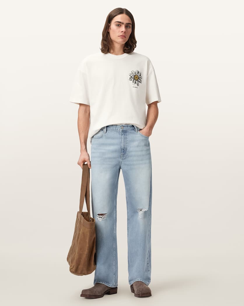 AllSaints Petals Oversized Short Sleeve Graphic T Shirt Washed Black