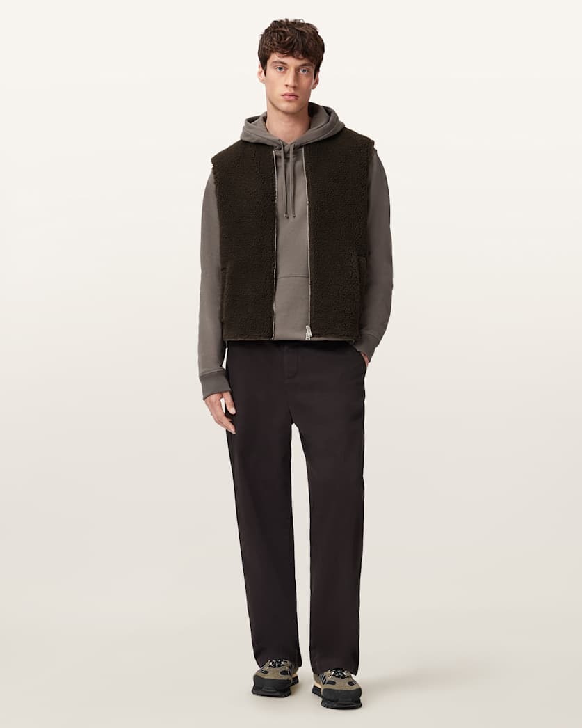 AllSaints Otis Sherpa Boxy Vest Dark Khaki Green