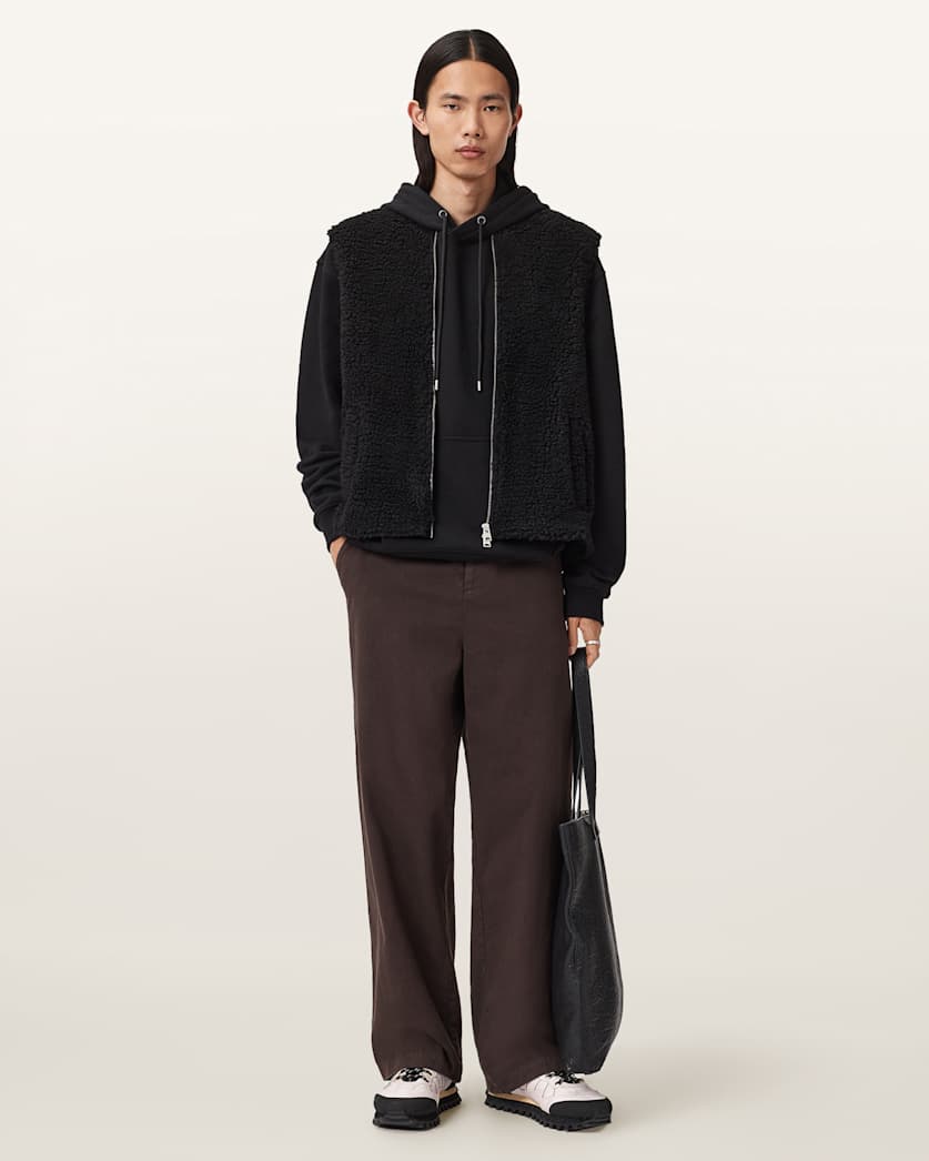 AllSaints Otis Sherpa Boxy Vest Dark Khaki Green