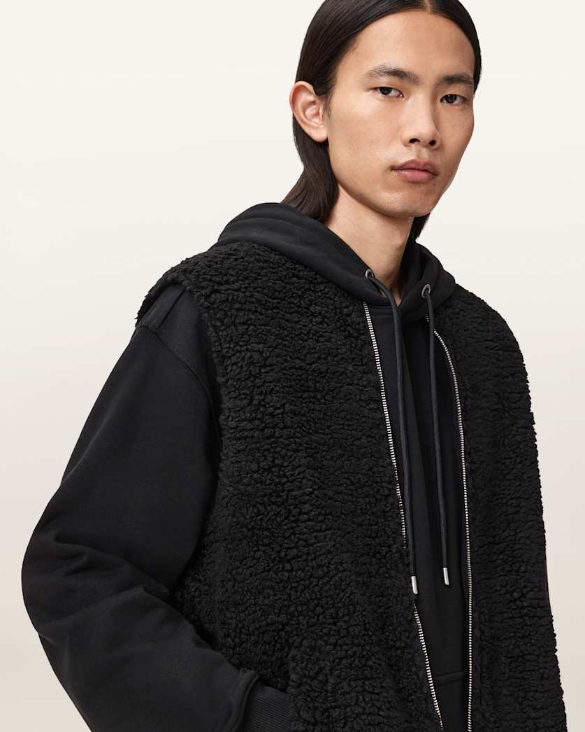 AllSaints Otis Sherpa Boxy Vest Dark Khaki Green