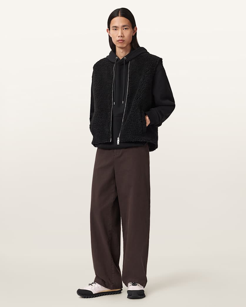 AllSaints Otis Sherpa Boxy Vest Dark Khaki Green