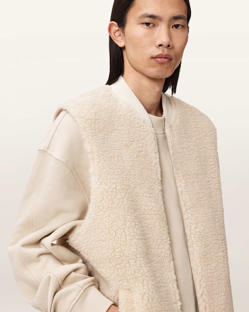 AllSaints Otis Sherpa Boxy Vest Dark Khaki Green